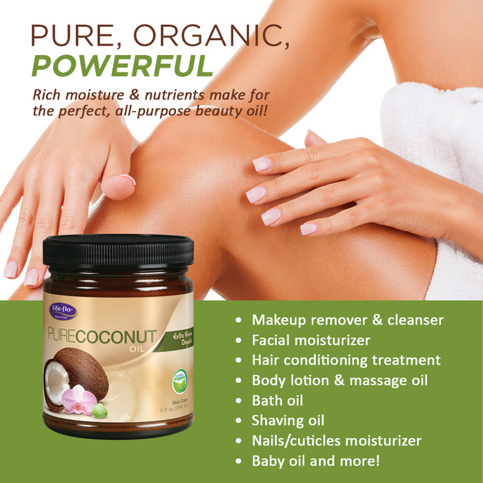 Life-Flo Pure Coconut Oil, Organic, Extra Virgin | All-Purpose Moisturizer For Dry Skin, Hair & Scalp | Cleanser,