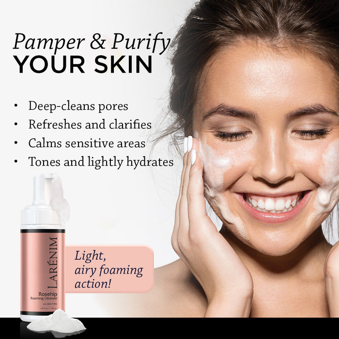 Larenim Rosehip Foaming Cleanser | Cleanses, Purifies & Revitalizes Skin | Rosehip Seed Oil | All Skin Types | 4 oz