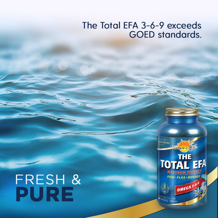 Nature's Life The Total EFA Maximum Potency Pure Fish Oil w/ Cold Pressed Flaxseed & Borage Oils | 1200 mg | Skin, Hair, Heart, Memory | 180ct