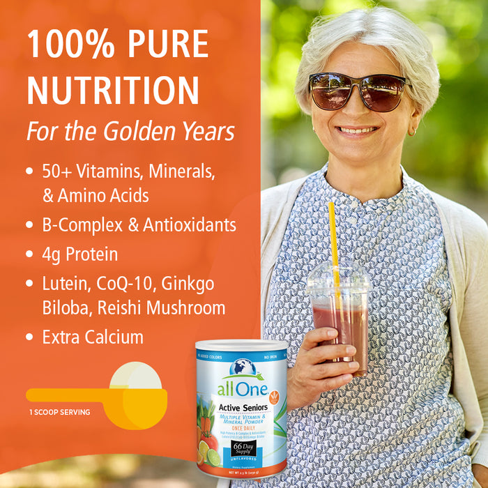 allOne Multi Vitamin & Mineral Powder for Seniors + Body Gold Ginsana Energy Bundle | 66 Multivitamin/30 Energy Servings