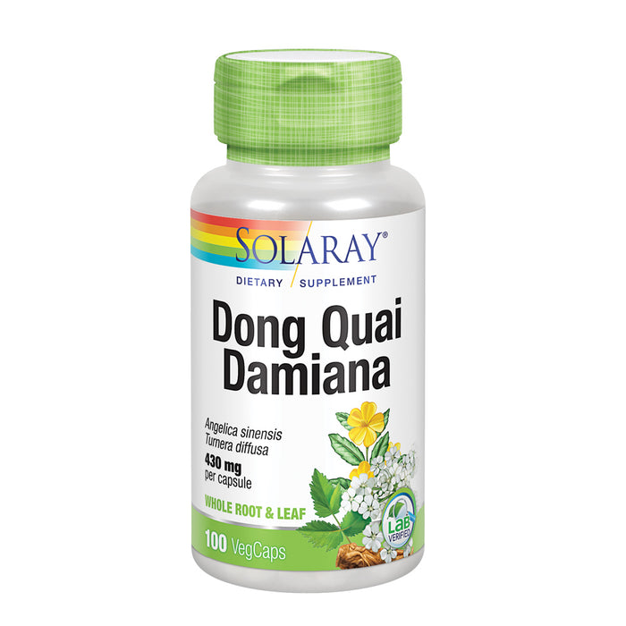 Solaray Dong Quai Root & Damiana Leaf 430mg | Healthy Menstruation, Mood, Relaxation & Female Libido Support | Non-GMO & Vegan | 100 VegCaps