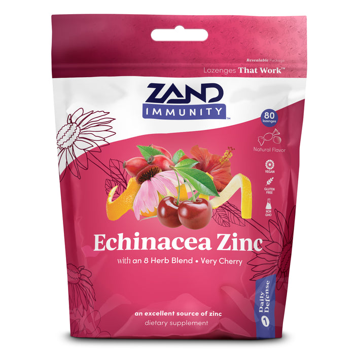 Zand Immunity Cherry Echinacea Zinc HerbaLozenge Throat Drops | No Corn Syrup or Cane Sugar (80 Lozenges)
