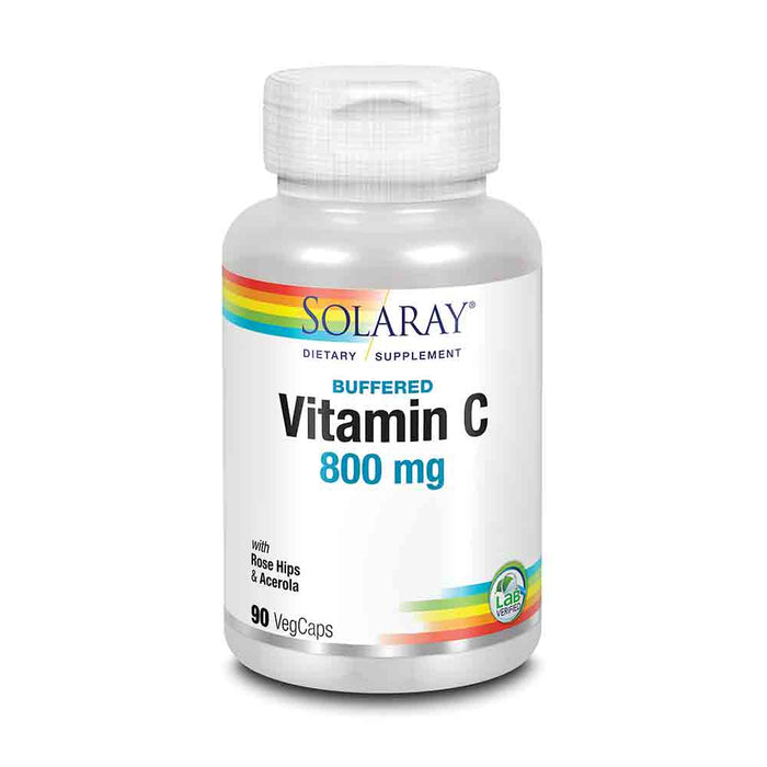 Solaray Buffered Vitamin C 800mg w/ Rose Hips & Acerola | Immune Function, Skin, Bone & Nerve Health Support, 90 VegCaps