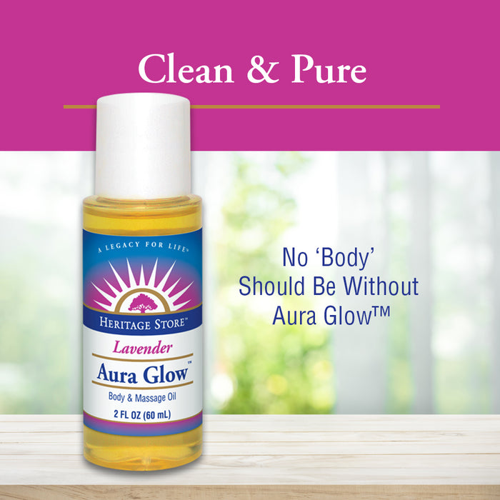 Heritage Store Aura Glow Oil, Lavender | Body & Massage Oil | For Beautiful Skin & Hair | Moisturizer, Aftershave, Lotion & Bath Oil | 2oz
