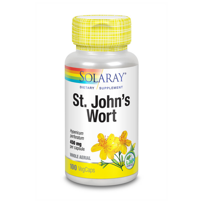 Solaray St. John's Wort Aerial 450mg | Herbal Support for Mood, Brain Health & Healthy Sleep | 100% Vegan, Non-GMO | 100ct