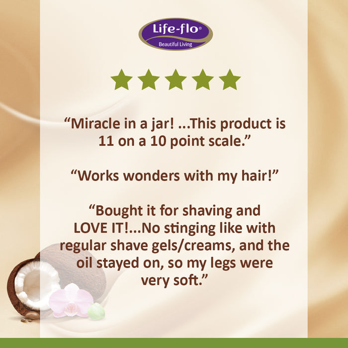 Life-Flo Pure Coconut Oil, Organic, Extra Virgin | All-Purpose Moisturizer For Dry Skin, Hair & Scalp | Cleanser, Bath/Body Oil & Shaving Lotion | 9oz