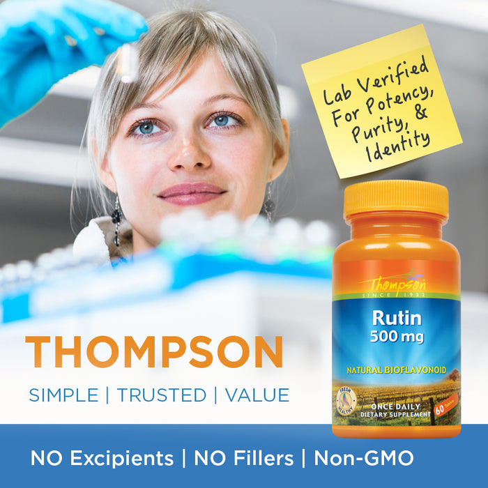 Thompson Rutin 500mg | Bioflavonoid and Antioxidant | Healthy Vascular System Support | Non-GMO & Vegan | 60 CT | 4 pk