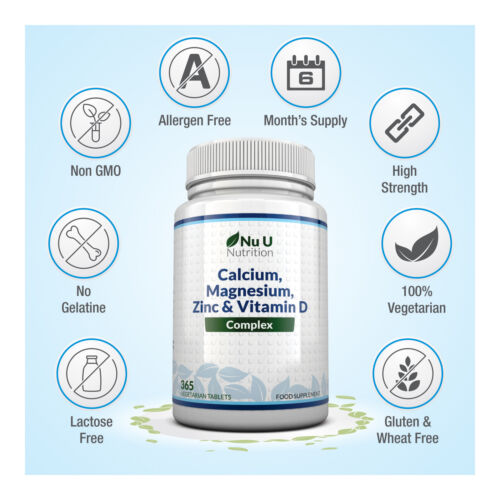 Calcium Magnesium Zinc & Vitamin D Supplement 365 Vegetarian Tablets by Nu U