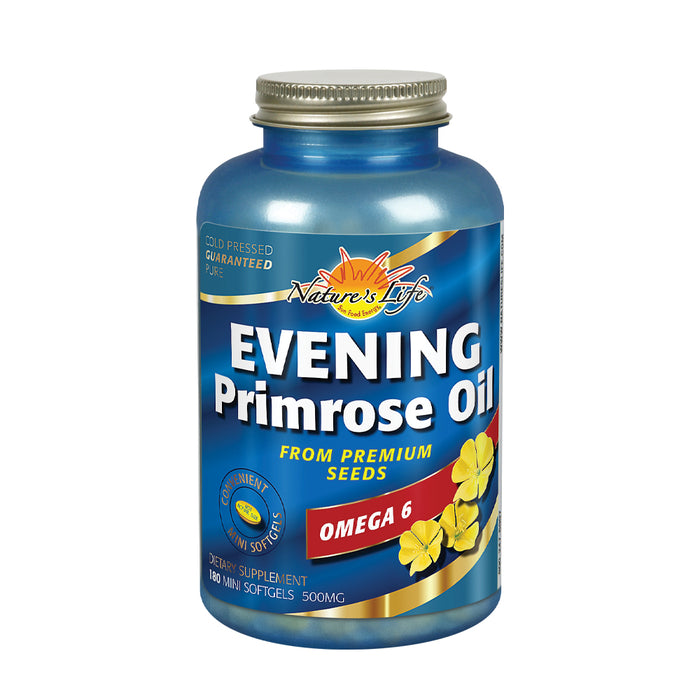 Natures Life Evening Primrose Oil 500 mg Minis | PMS and Menopause Support for Women | Skin Health | 180ct, 90 Serv.