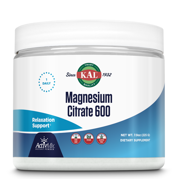 KAL Magnesium Citrate 600 mg ActivMix Instant Powder, Magnesium Supplement for Healthy Muscle Function, Relaxation, Nerve and Circulation Support, Vegan, Non-GMO, Gluten Free, Approx. 60 Serv, 7.9oz