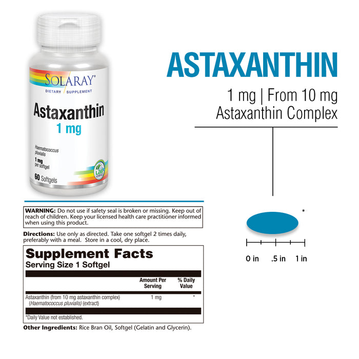 Solaray Astaxanthin 1 mg | Antioxidant | Healthy Eye, Skin, Cardiovascular Function & Joint Support | 60 Softgels