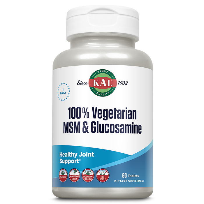 KAL 100% Vegetarian MSM & Glucosamine - Healthy Joint Support - Vegan Glucosamine and MSM Supplement - Made Without Shellfish - Lab Verified - 60-Day Guarantee - 60 Servings, 60 Tablets