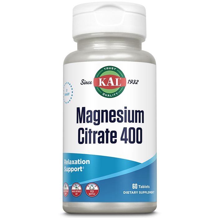 KAL Magnesium Citrate 400mg, Magnesium Supplement for Healthy Muscle Function, Relaxation, Nerve and Circulation Support, Rapid Disintegration ActivTabs, Vegan, Gluten Free, 30 Servings, 60 Tablets