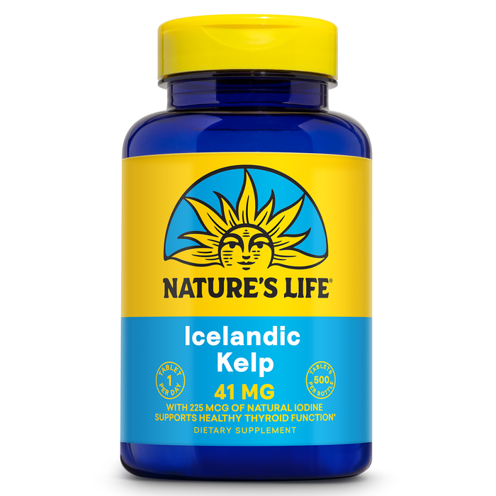 Nature's Life Icelandic Kelp 41 mg - Sea Kelp Iodine Supplement from Icelandic Seawater - Thyroid Support for Women and Men with 225mcg Natural Iodine - 60-Day Guarantee, 500 Servings, 500 Tablets
