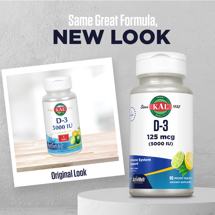 KAL Vitamin D-3 5000 IU | Natural Lemon Lime ActivMelt Micro Tablets | Healthy Immune Function & Bone Support | 90 Ct