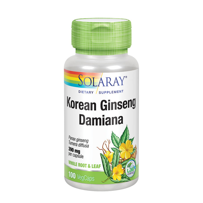 Solaray Korean Ginseng Root & Damiana Leaf 390mg | Adaptogenic | Non-GMO | 100 VegCaps