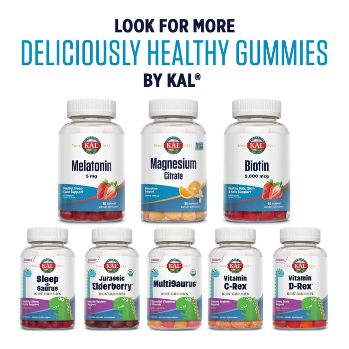 KAL Magnesium Citrate Gummies - Relaxation, Bone, Muscle and Cellular Energy Support - 330mg Magnesium Supplement - Orange Vanilla Flavor - Non-GMO, Vegetarian - 60 Magnesium Gummies