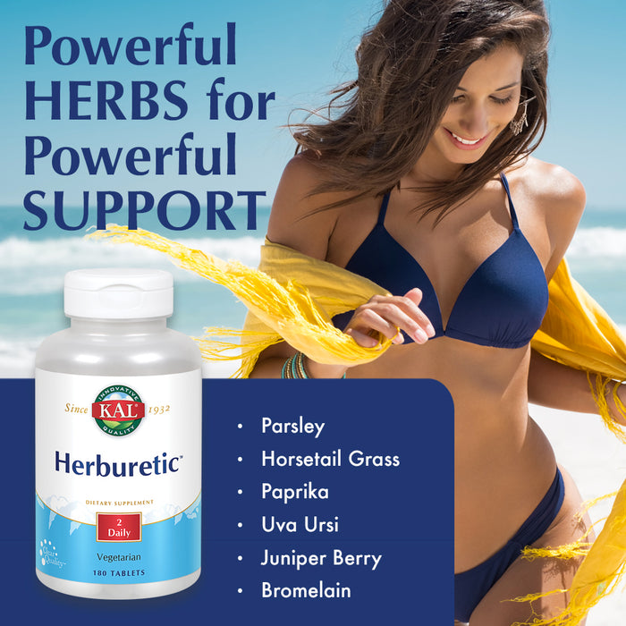 KAL Herburetic | Herbal Formula for Healthy Fluid Balance Support | Potassium, Parsley, Juniper Berry, Bromelain & More | Vegetarian | 180 Tablets