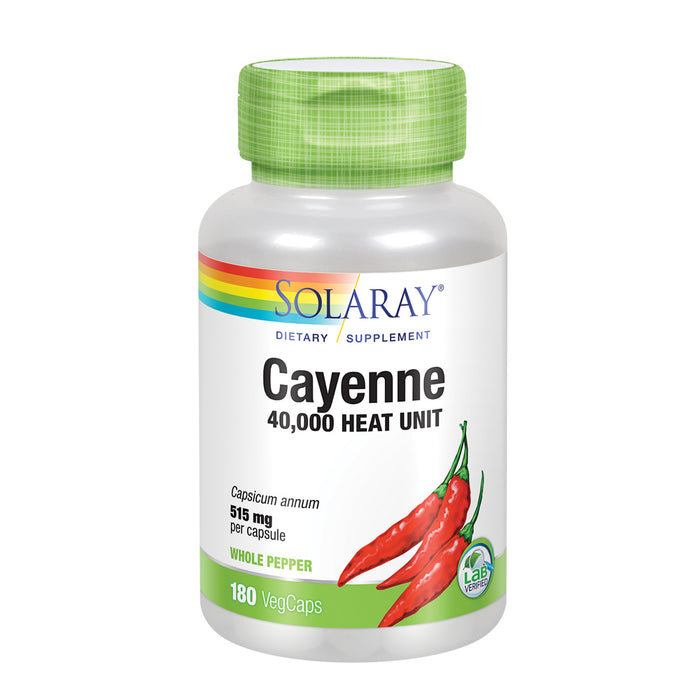 Solaray Cayenne Pepper 515 mg | 40,000 Heat Unit | Healthy Digestion, Circulation, Metabolism & Cardiovascular Support | Non-GMO | 180 VegCaps