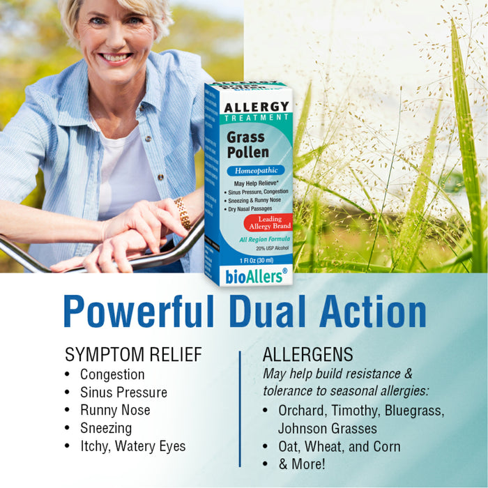 bioAllers Allergy Grass Pollen Treatment | Homeopathic Formula May Help Relieve Sneezing, Congestion, Itching, Rashes & Watery Eyes | 1 Fl Oz