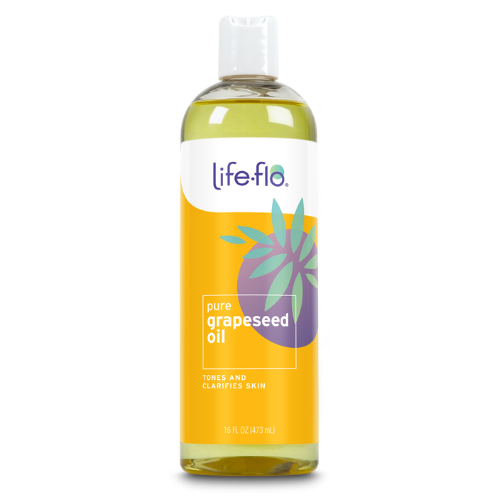 Life-flo Pure Grapeseed Oil, Cold Pressed, Lightweight Body Oil for Skin Care, Massage and Aromatherapy, Nourishes, Tones and Clarifies, All Skin Types, Won't Clog Pores, Not Tested on Animals, 16oz