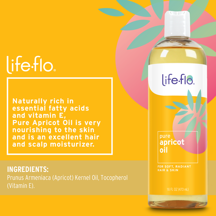 Life-flo Pure Apricot Oil, Soothing and Moisturizing Face and Body Oil, Nutrient-Rich Skin Care, Hair Care, Massage Oil and Aromatherapy Carrier Oil, 60-Day Guarantee, Not Tested on Animals, 16oz