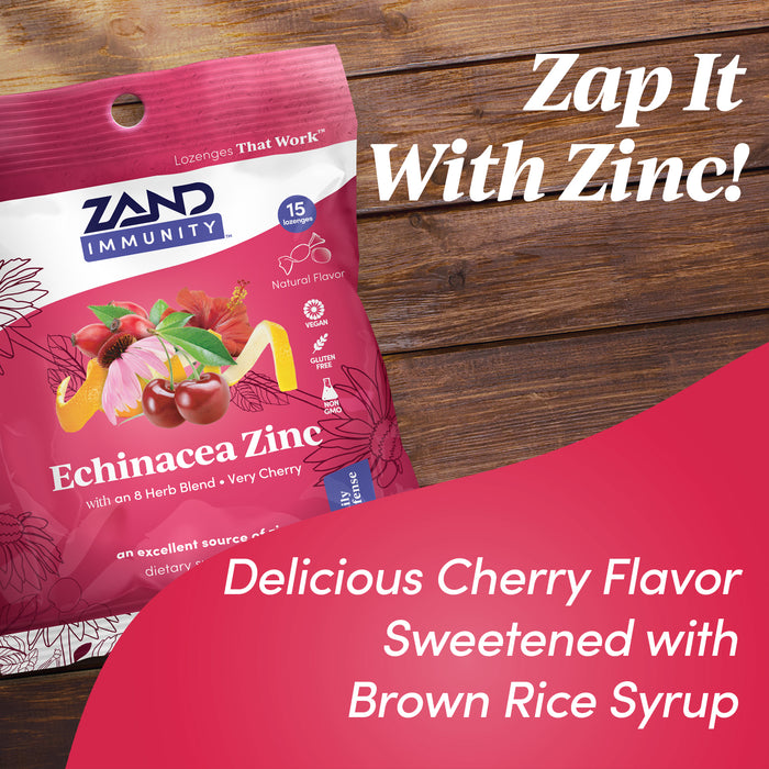 Zand Immunity Cherry Echinacea Zinc HerbaLozenge Throat Drops | No Corn Syrup or Cane Sugar (15 Lozenges)
