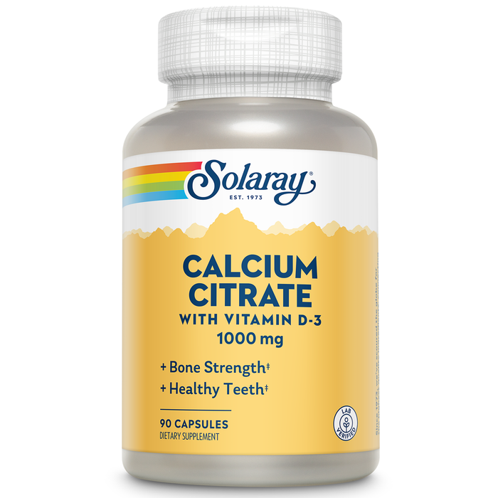 Solaray Calcium Citrate with Vitamin D3 1000mg - Bone Strength and Healthy Teeth Support - Gentle Digestion Formula - Lab Verified, 60-Day Guarantee - 15 Servings, 90 Capsules