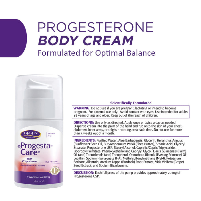 Life-Flo Progesta-Care Progesterone Body Cream | Healthy Balance Support for Women at Midlife | Paraben Free (2 oz)