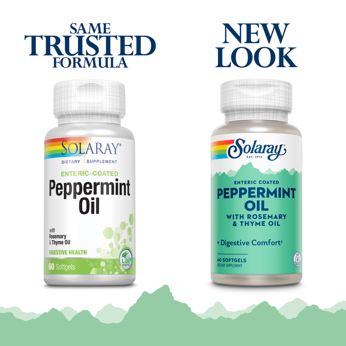 Solaray Peppermint Oil Enteric Coated w/ Rosemary & Thyme Oil | Healthy, Soothing Digestion Support | 60 Softgels