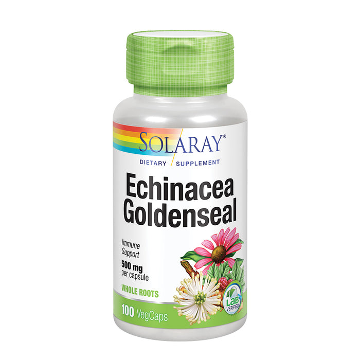 Solaray Echinacea Root & Goldenseal Root 500mg | Healthy Immune & Respiratory System Support | Non-GMO, Vegan & Lab Verified | 100 VegCaps