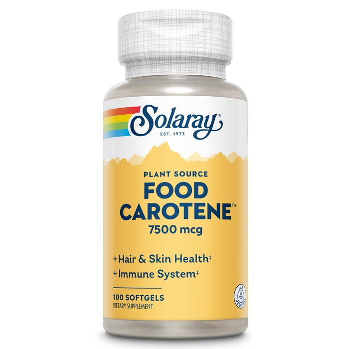 Solaray Food Carotene, Vitamin A as Beta Carotene 25000IU Carotenoids for Healthy Skin & Eyes, Antioxidant Activity & Immune System Support (076280041217) (100 CT)