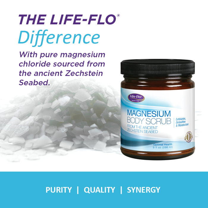 Life-Flo Magnesium Body Scrub | Exfoliates, Detoxifies & Moisturizes | Made w/ Pure Magnesium Chloride & Sea Salt | 9oz