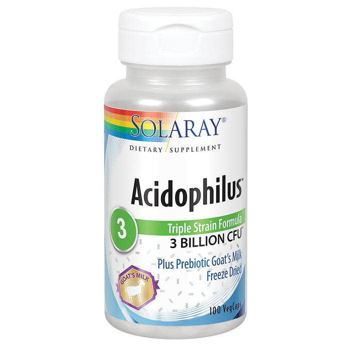 Solaray Acidophilus 3 Strain Probiotic & Prebiotic Goats Milk | 3 Billion CFU & Freeze Dried | 100 VegCaps
