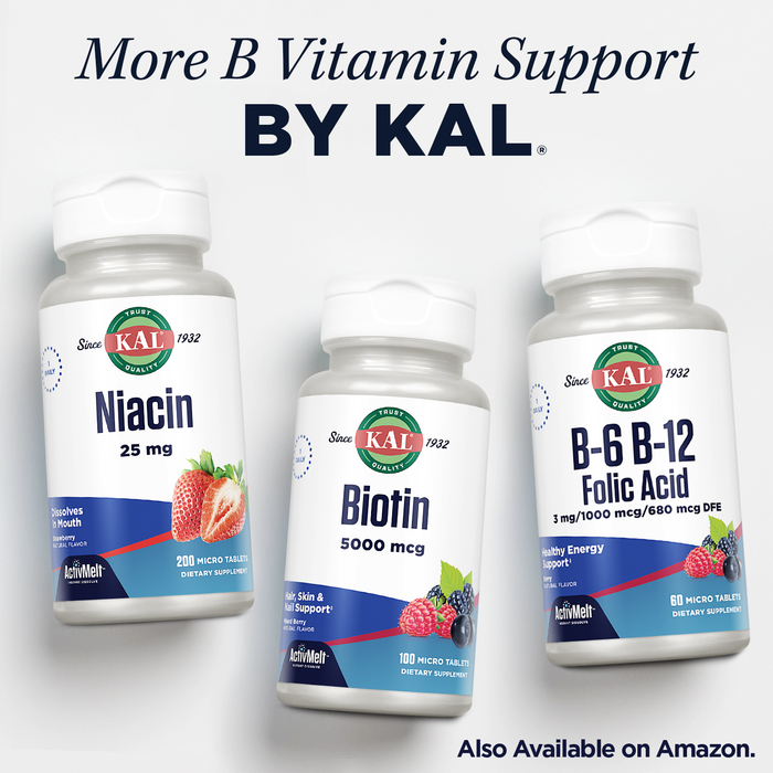 KAL Niacin 250 mg, Vitamin B3 Supplement, Metabolism and Healthy Energy Support, Skin, Nerve, Digestive Health and Circulation Support, Vegan Vitamin, 60-Day Guarantee, 100 Servings, 100 Tablets