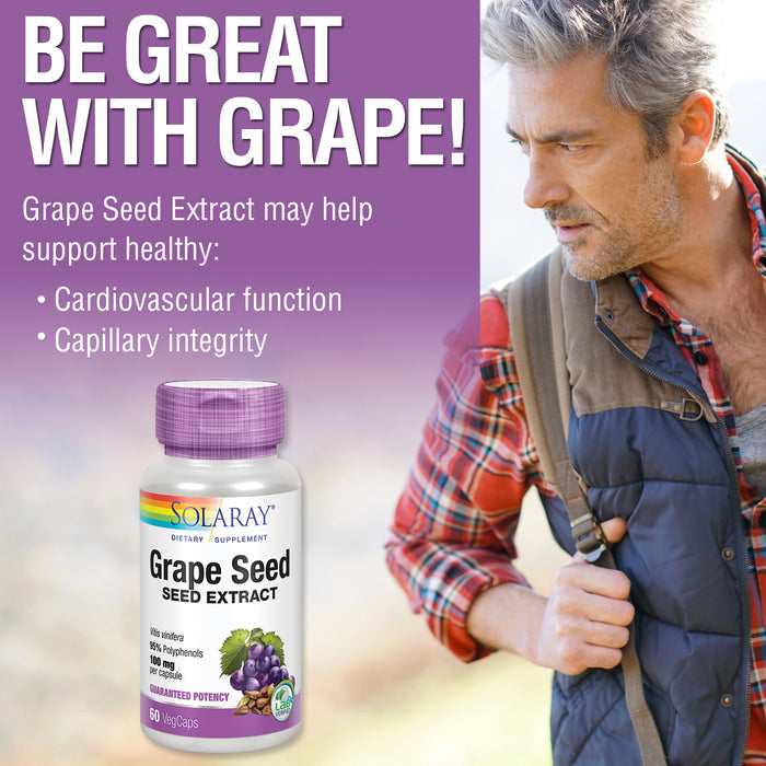 Solaray Grape Seed Extract 100 mg Plus Bioflavonoid Complex | Healthy Cardiovascular & Blood Vessel Support | 60 VegCaps