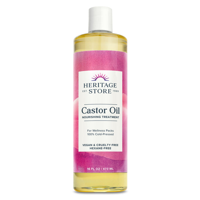 Heritage Store Castor Oil, Cold Pressed, Rich Hydration for Vibrant Hair & Skin, Bold Lashes & Brows , No Hexane (16 Fl Oz)