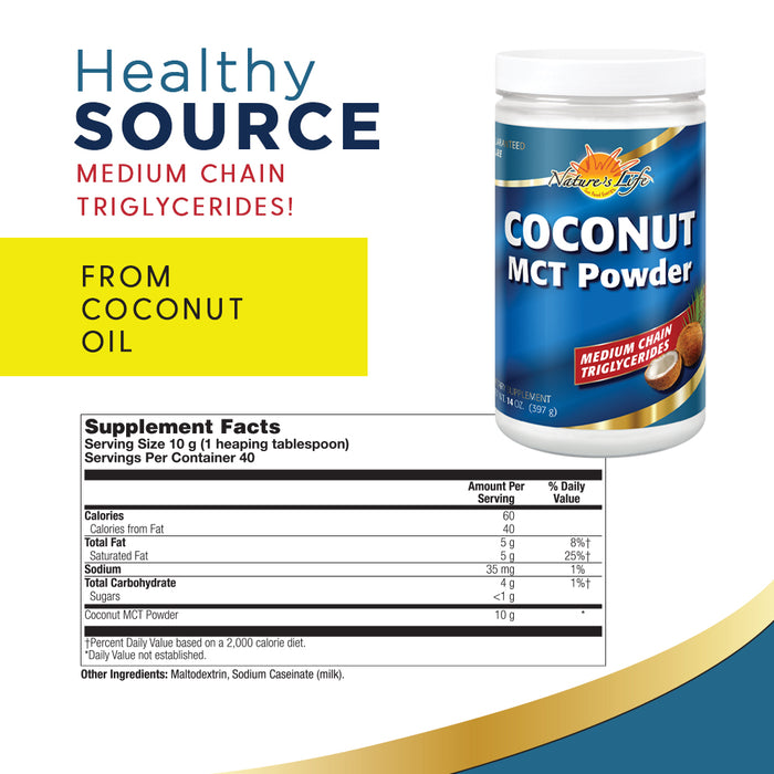 Nature's Life Coconut MCT Powder - 14 oz - Energy Support - Keto Friendly - 40 Servings