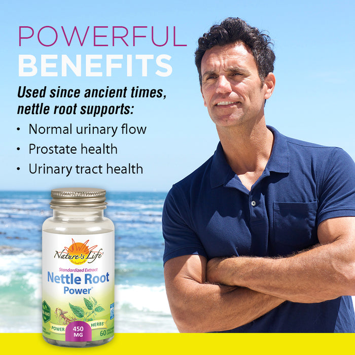 Nature's Life Nettle Root Power 450mg Herbal Supplement | Prostate & Urinary Tract Health Formula for Men | Non-GMO & Lab Verified | 60 Veg Caps