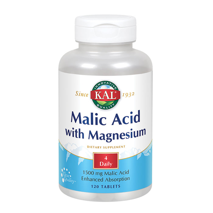 KAL Malic Acid with Magnesium, Thiamine, B-6 & Manganese | Healthy Muscular Energy Support | 30 Servings, 120 Tablets
