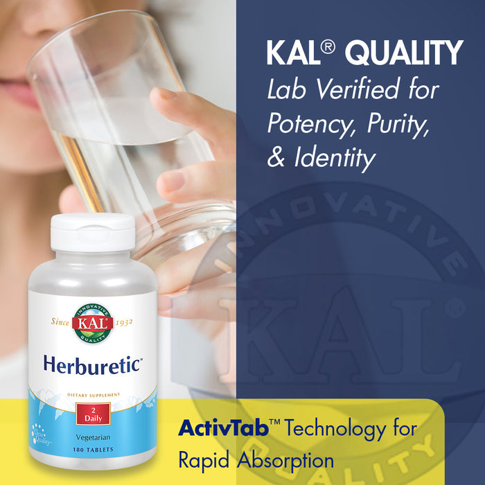 KAL Herburetic | Herbal Formula for Healthy Fluid Balance Support | Potassium, Parsley, Juniper Berry, Bromelain & More | Vegetarian | 180 Tablets