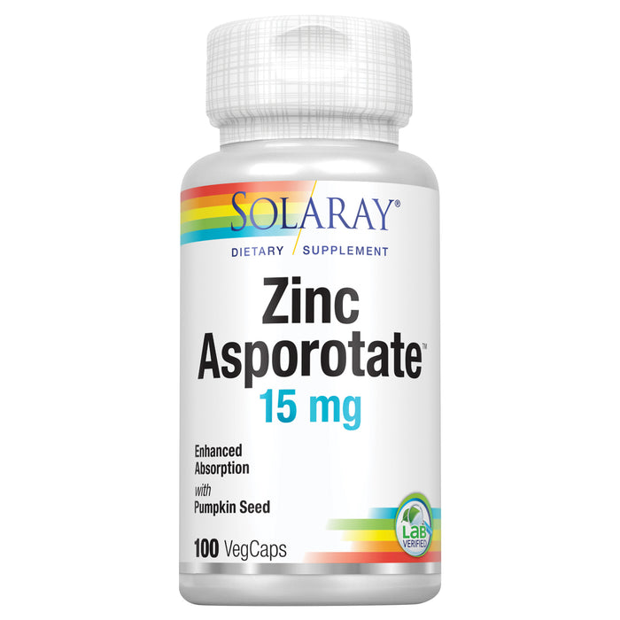 Solaray Zinc Asporotate 15mg Chelated Complex | Immune & Endocrine Support, Cell & Skin Health Formula, 100 VegCaps