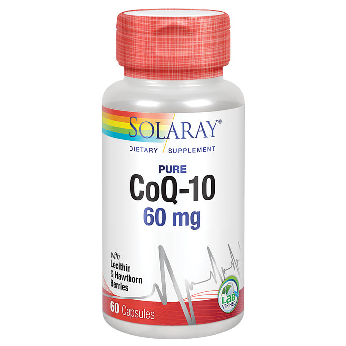 Solaray Pure CoQ-10 60 mg | Healthy Heart Function & Cellular Energy Support | Enhanced with Herb Blend | 60 Capsules