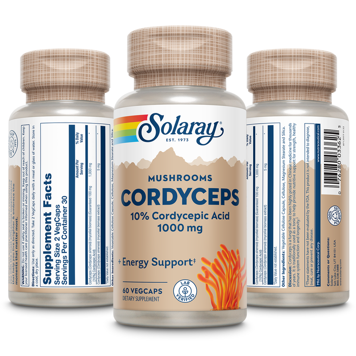 Solaray Fermented Cordyceps Mushroom 500 mg | Healthy Heart Function, Energy & Stamina Support | 60 VegCaps, 30 Servings