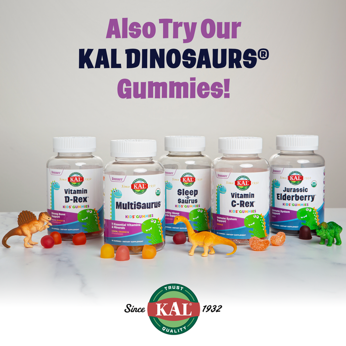 KAL Kids Elderberry Zinc Dinosaurs - Kids Immune Support Zinc Supplement w/ Sambucus Elderberry - Fast Dissolving Mixed Berry ActivMelts - Fun, Tasty Dino Shapes, Vegan, 90 Servings, 90 Micro Tablets