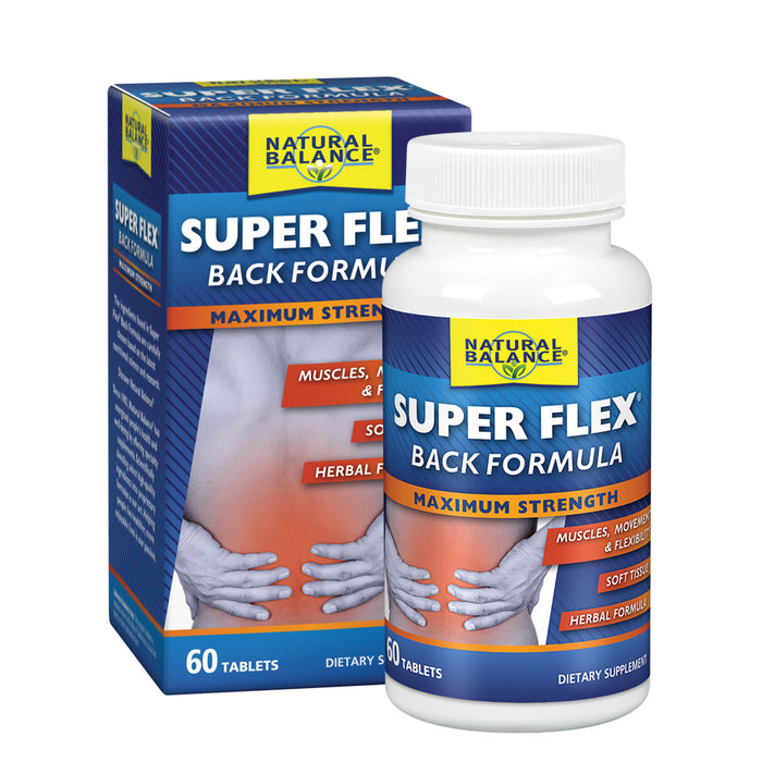 Natural Balance Super Flex Back | Herbal Supplement Supports Lower Back Muscle Comfort | Features Turmeric, Ginger, Glucosamine, MSM & Kava | 60 Ct