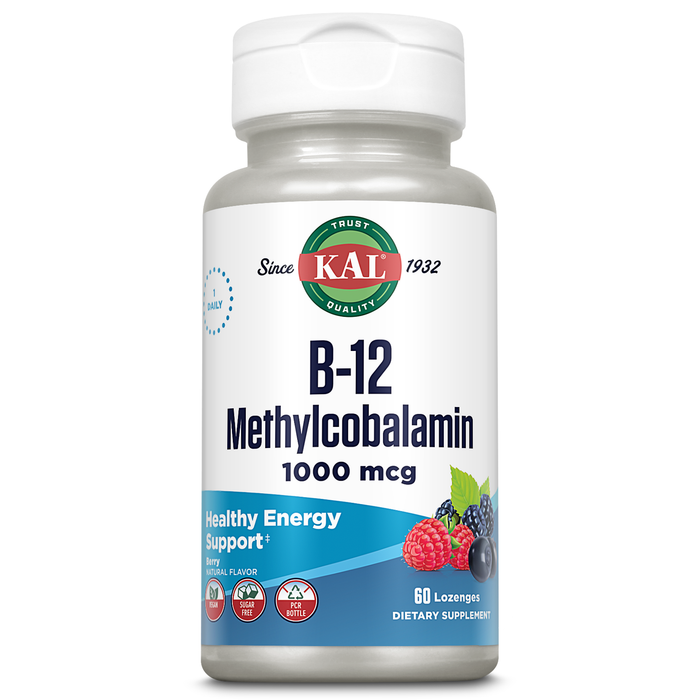 KAL B-12 Methylcobalamin 1000 mcg Micro Lozenges | Natural Berry Flavor | Healthy Metabolism, Energy, Nerve & Red Blood Cell Support | 60 Lozenge