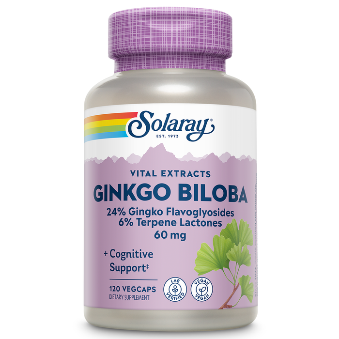 Solaray Guaranteed Potency Ginkgo Biloba Leaf Extract, Veg Cap (Btl-Plastic) 60mg | 120ct