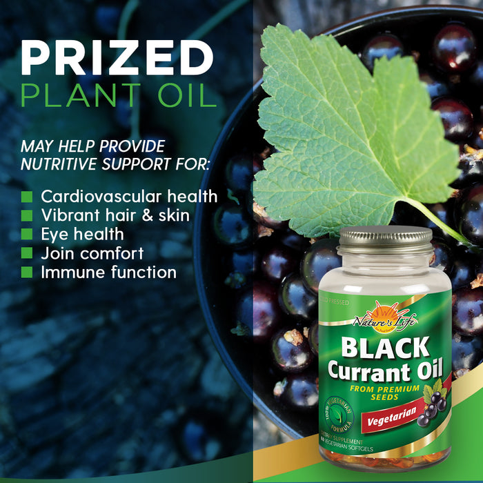 Nature's Life Black Currant Seed Oil 1000mg | Vegetarian, Cold Pressed | With GLA Omega-6 and ALA Omega-3 | 60 CT