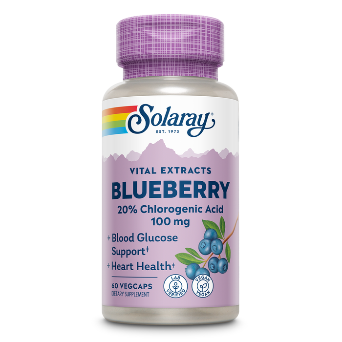Solaray Vital Extracts Blueberry, Blueberry Leaf Extract, Blueberry Fruit Extract and Rosemary, Healthy Heart Support and Antioxidant Activity, Vegan, Lab Verified, 60 Servings, 60 VegCaps